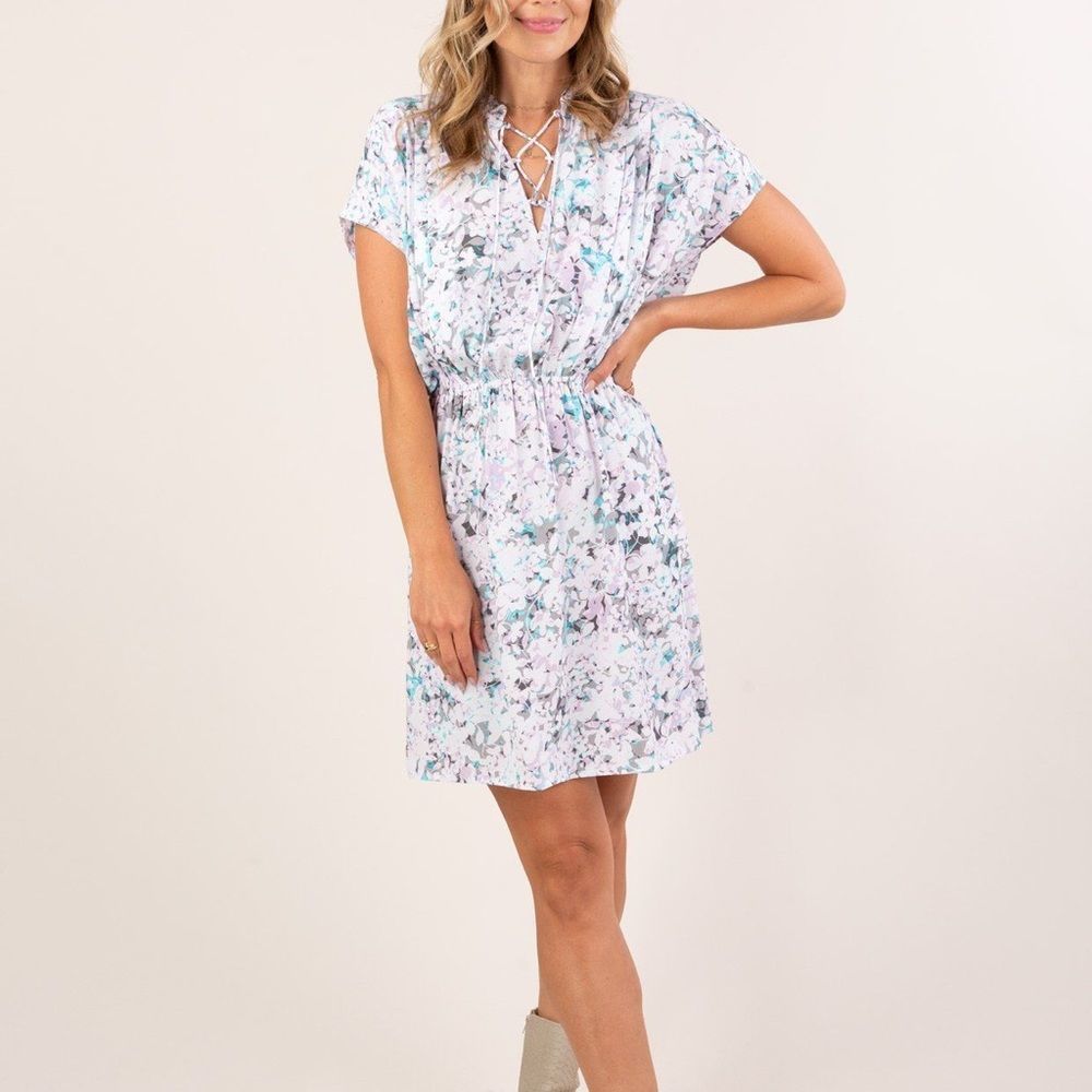 Lovestitch Lace It Up Floral Print Dolman Sleeve Multicolor Mini Dress Size M
